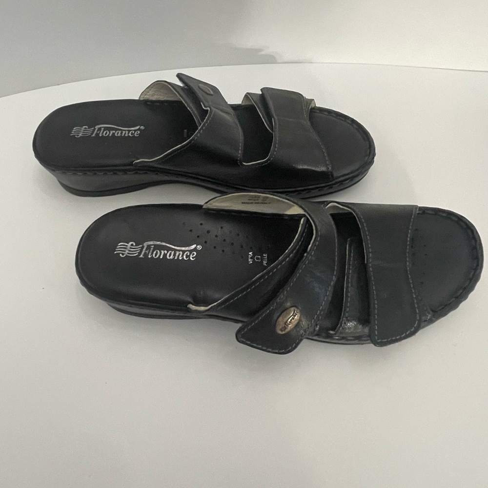 Florence Vera Pelle Women's Black Leather Shoes Size 7.5 Velcro Closure